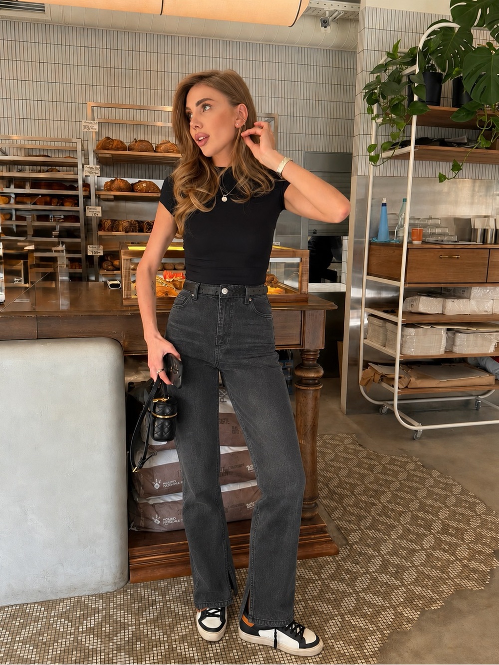 Zara Black Wash Straight Leg Jeans With Side Slit Hem Size 4 Y2K